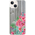 Coque taperso pour Iphone 12 et PRO MINI PRO MAX avec motif bois gris et fleur rose protection antichoc personnalisée