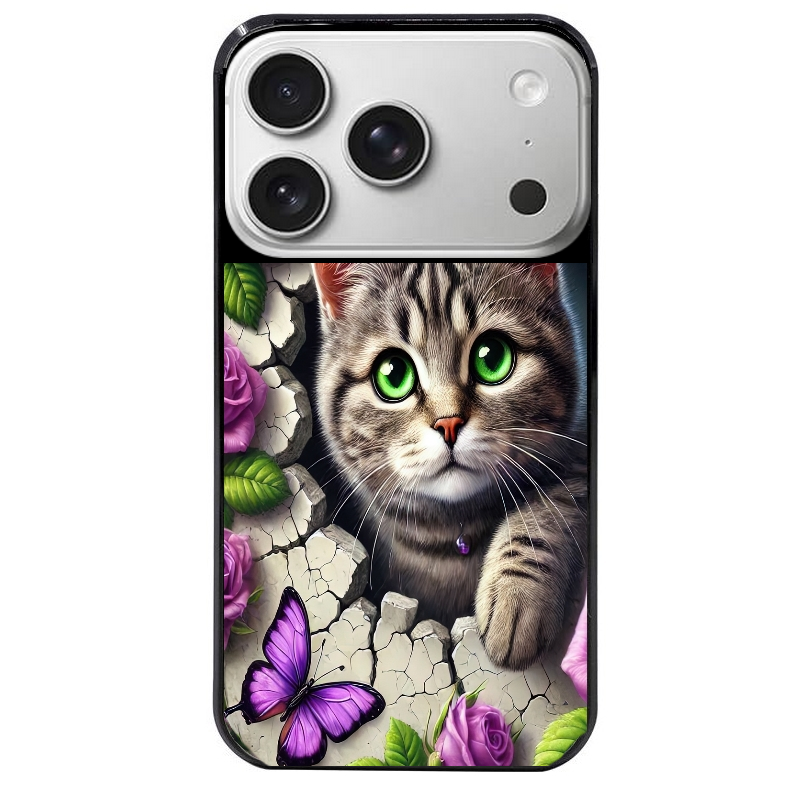 Coque noire taperso pour Iphone 17 17E AIR MAX PRO avec motif chat papillon 3 protection antichoc personnalisée