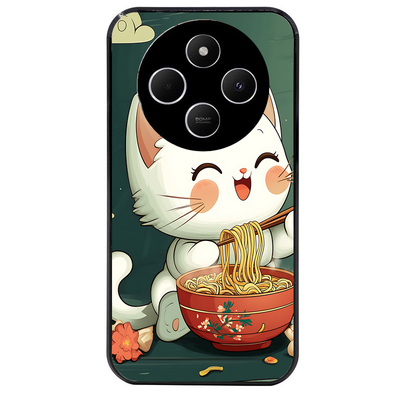 Coque noire taperso pour POCO C75 avec motif chat ramen nuage protection antichoc personnalisée