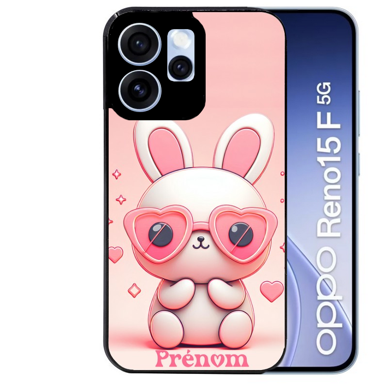 Coque noire taperso pour OPPO Reno 15 et F FS 5G avec motif lapin lunettes personnalisee protection antichoc personnalisée