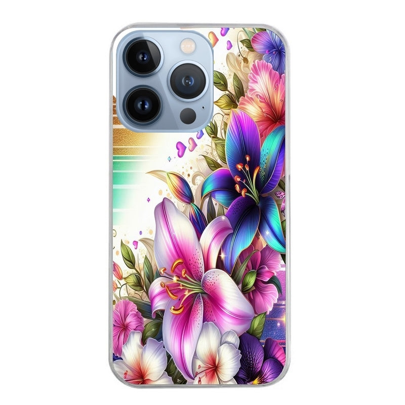 Coque taperso pour Iphone 13 et PRO MINI PRO MAX avec motif fleur fluo protection antichoc personnalisée