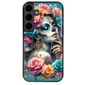 Coque noire taperso pour galaxy A06 A16 A26 A36 A56 avec motif tete de mort calavera bleu protection antichoc personnalisée