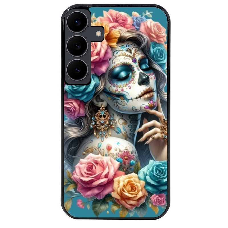 Coque noire taperso pour galaxy A06 A16 A26 A36 A56 avec motif tete de mort calavera bleu protection antichoc personnalisée