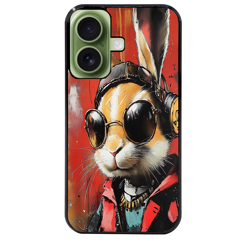Coque noire taperso pour Iphone 16 16E PLUS MAX PRO avec motif lapin tag protection antichoc personnalisée
