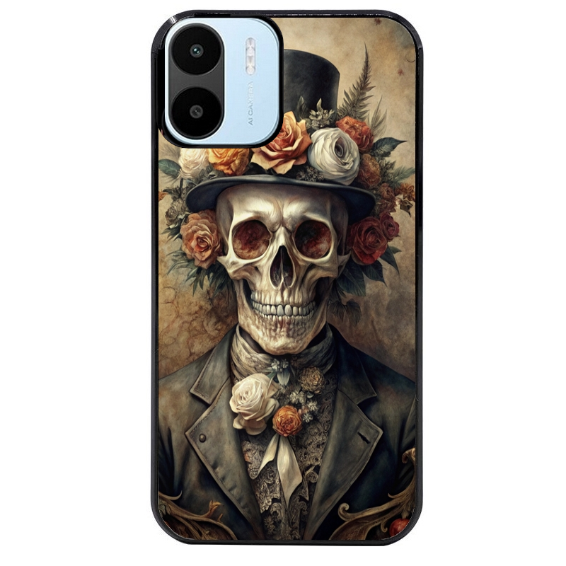 Coque noire taperso pour Redmi A1 et A2 avec motif tete de mort chapeau protection antichoc personnalisée