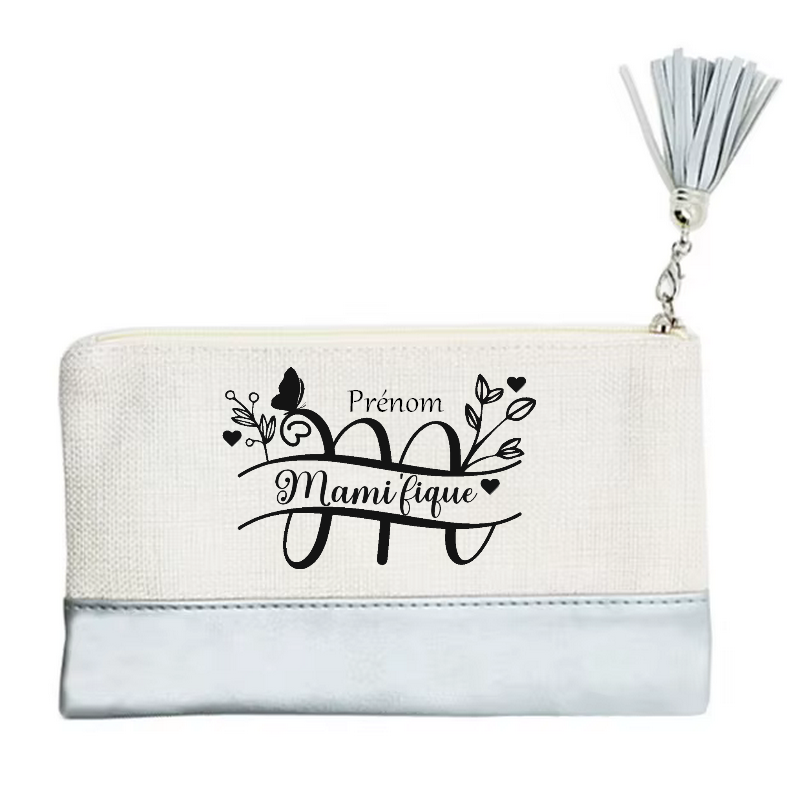 Pochette personnalisée motif mamie magnifique en toile et simili cuir personnalisée
