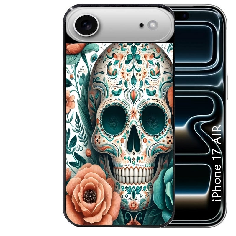 Coque noire taperso pour Iphone 17 17E AIR MAX PRO avec motif mort mexicaine turquoise protection antichoc personnalisée