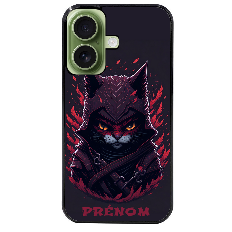 Coque noire taperso pour Iphone 17 17E AIR MAX PRO avec motif chat samourai personnalise protection antichoc personnalisée