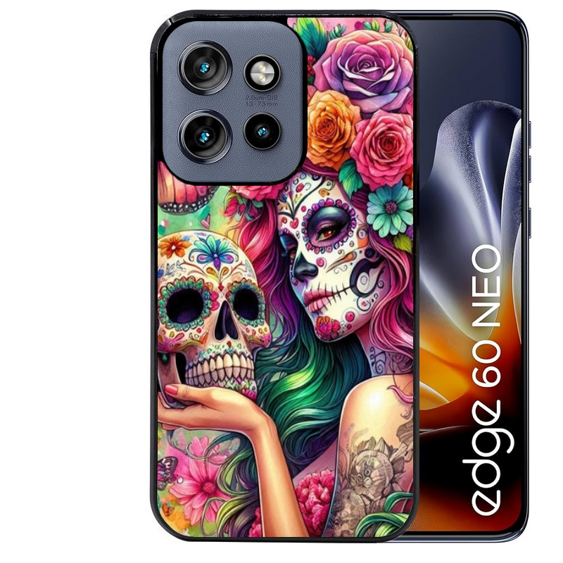 Coque noire taperso pour Moto Edge 60 et Neo Fusion Pro avec motif tete de mort calavera skull protection antichoc personnalisée
