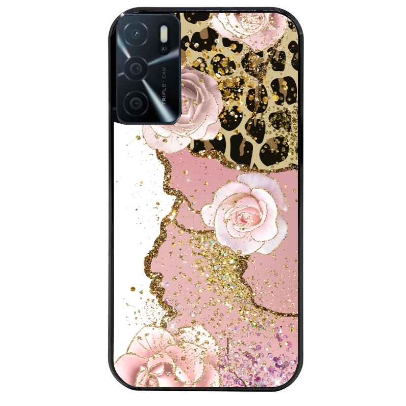 Coque noire taperso pour OPPO A16 et A16S avec motif marbre fleur leopard protection antichoc personnalisée