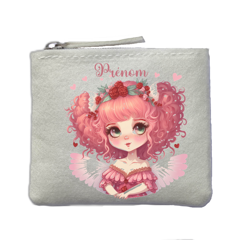 Porte monnaie personnalisé fee coeur ivoire en feutrine en feutrine ivoire