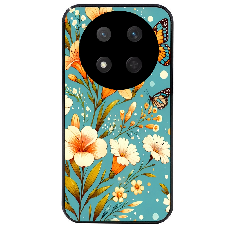 Coque noire taperso pour Magic 7 LITE et PRO avec motif fleur orange protection antichoc personnalisée