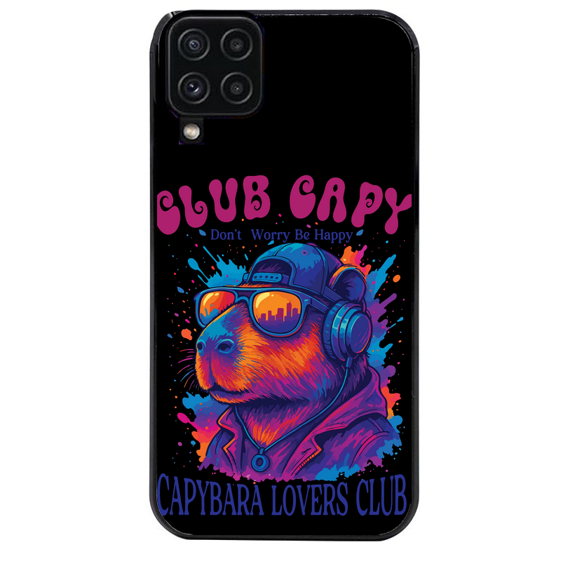 Coque noire taperso pour galaxy A22 A32 A52 A52S 4G 5G  avec motif capybara club protection antichoc personnalisée