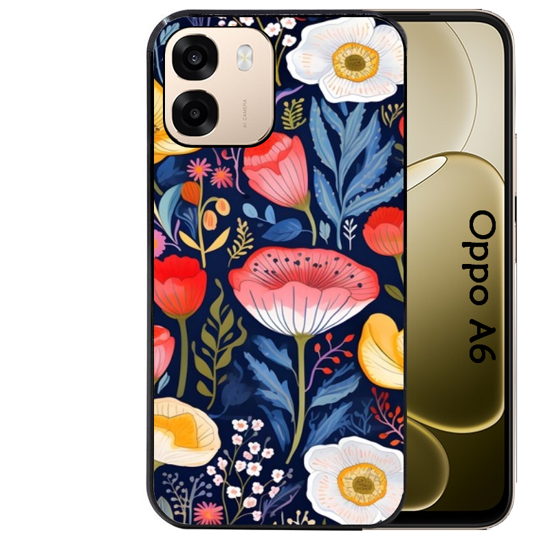 Coque noire taperso pour OPPO A6 A6X 4G et 5G avec motif fleur coquelicot protection antichoc personnalisée