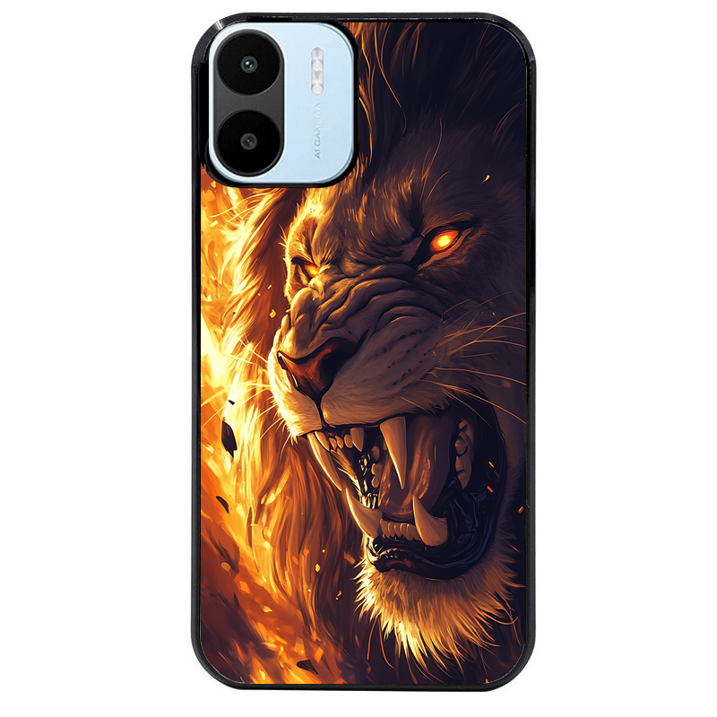 Coque noire taperso pour Redmi A1 et A2 avec motif lion flamme protection antichoc personnalisée