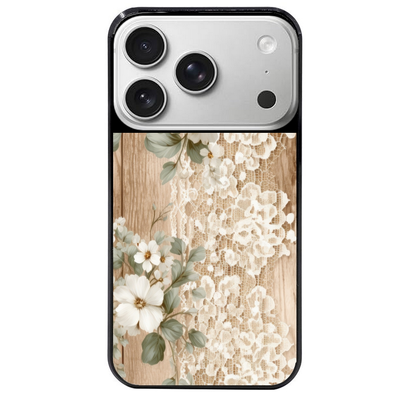 Coque noire taperso pour Iphone 17 17E AIR MAX PRO avec motif bois et dentelle 1 protection antichoc personnalisée