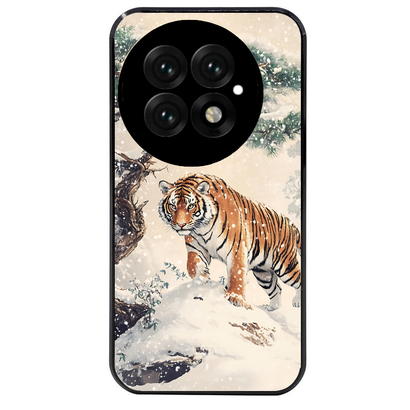 Coque noire taperso pour OnePlus 13 avec motif tigre bonzai protection antichoc personnalisée