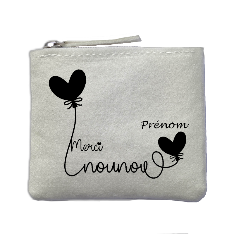 Porte monnaie personnalisé nounou merci ballon ivoire en feutrine en feutrine ivoire