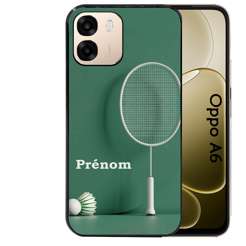 Coque noire taperso pour OPPO A6 A6X 4G et 5G avec motif badminton sport personnalise protection antichoc personnalisée