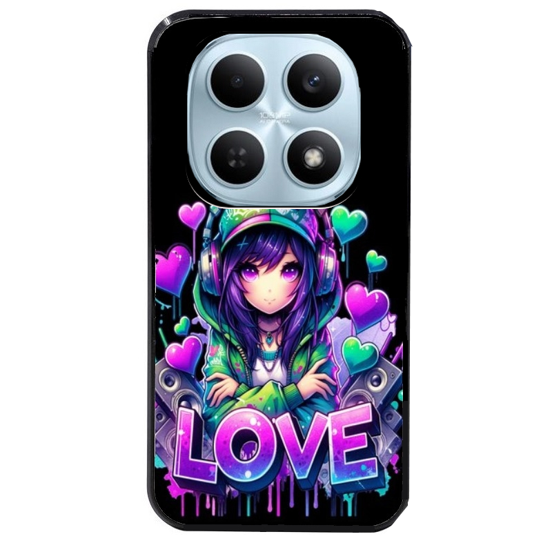Coque noire taperso pour POCO M8 5G et PRO 5G avec motif anime manga et love protection antichoc personnalisée