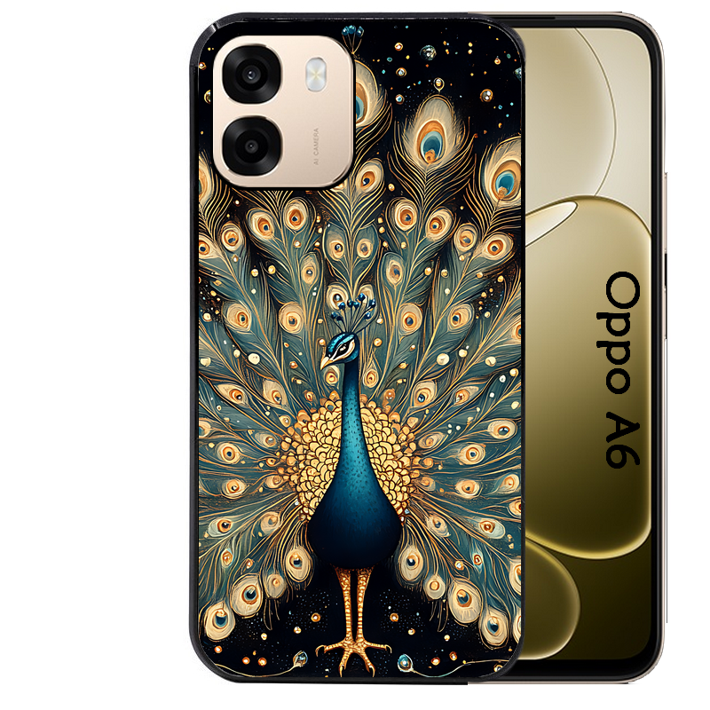 Coque noire taperso pour OPPO A6 A6X 4G et 5G avec motif paon mandala protection antichoc personnalisée