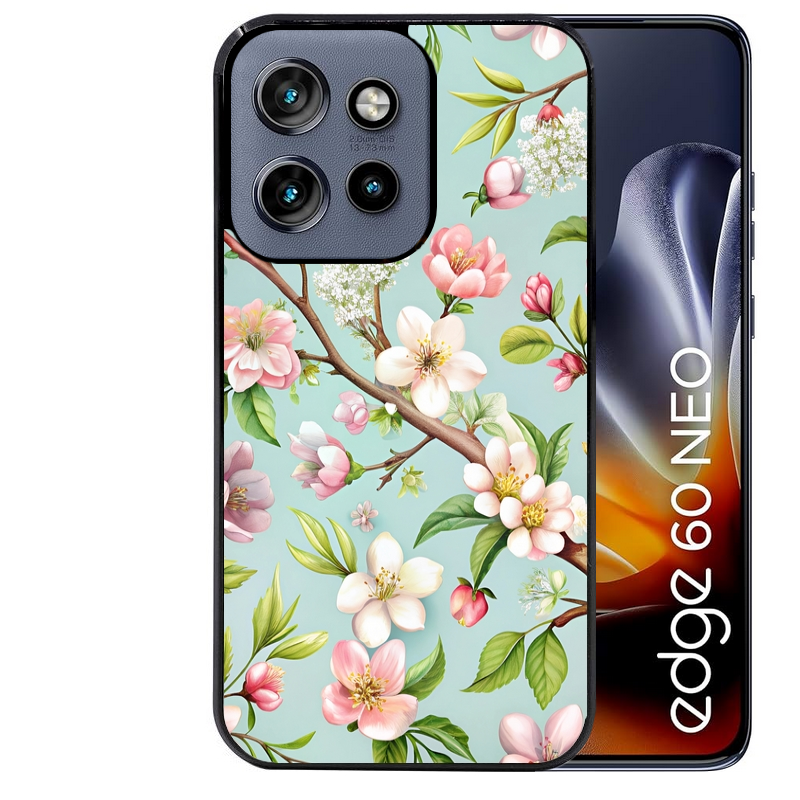 Coque noire taperso pour Moto Edge 60 et Neo Fusion Pro avec motif fleur de printemps protection antichoc personnalisée
