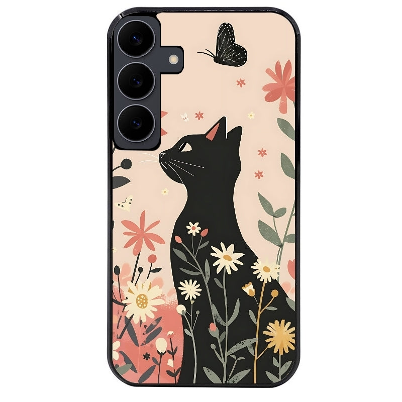 Coque noire taperso pour galaxy A06 A16 A26 A36 A56 avec motif chat papillon 1 protection antichoc personnalisée
