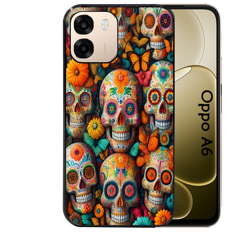 Coque noire taperso pour OPPO A6 A6X 4G et 5G avec motif mort mexicaine papillon protection antichoc personnalisée