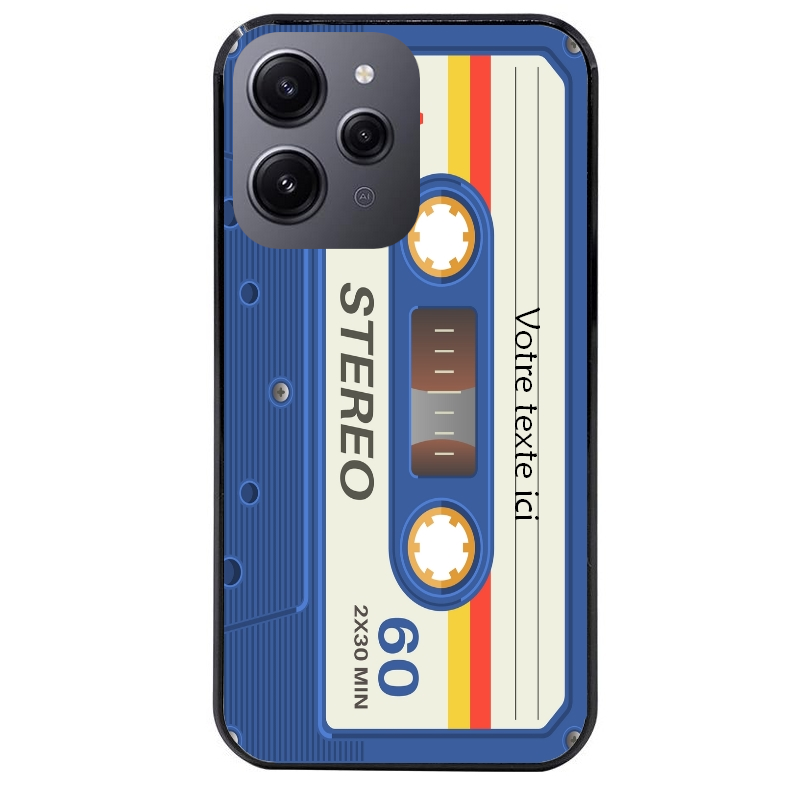 Coque noire taperso pour Redmi 12 4G et 5G personnalisable avec motif cassette bleu protection antichoc personnalisée