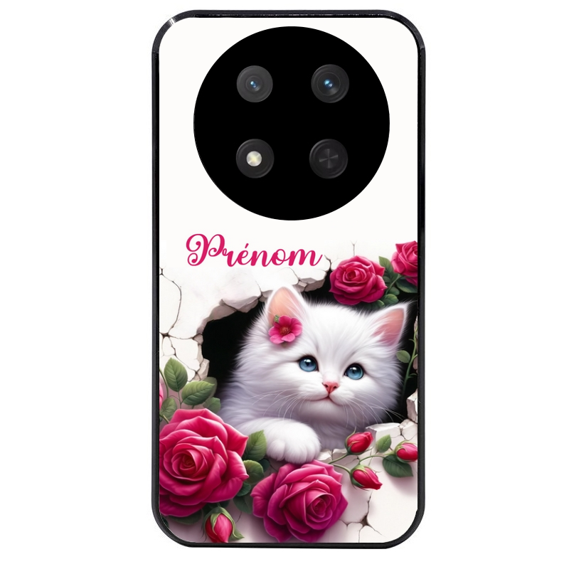 Coque noire taperso pour Magic 7 LITE et PRO avec motif chat fleurs personnalisee protection antichoc personnalisée