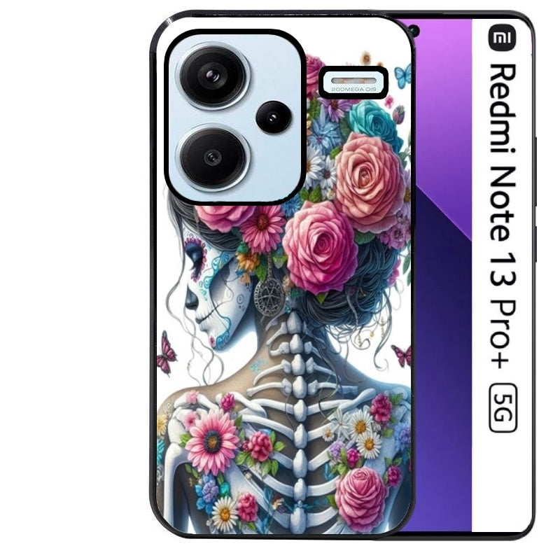 Coque noire taperso pour Redmi Note 13 PRO PLUS 5G avec motif tete de mort calavera papillon protection antichoc personnalisée