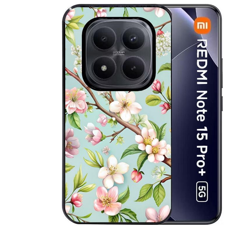 Coque noire taperso pour Redmi Note 15 et PRO PLUS 4G 5G avec motif fleur de printemps protection antichoc personnalisée