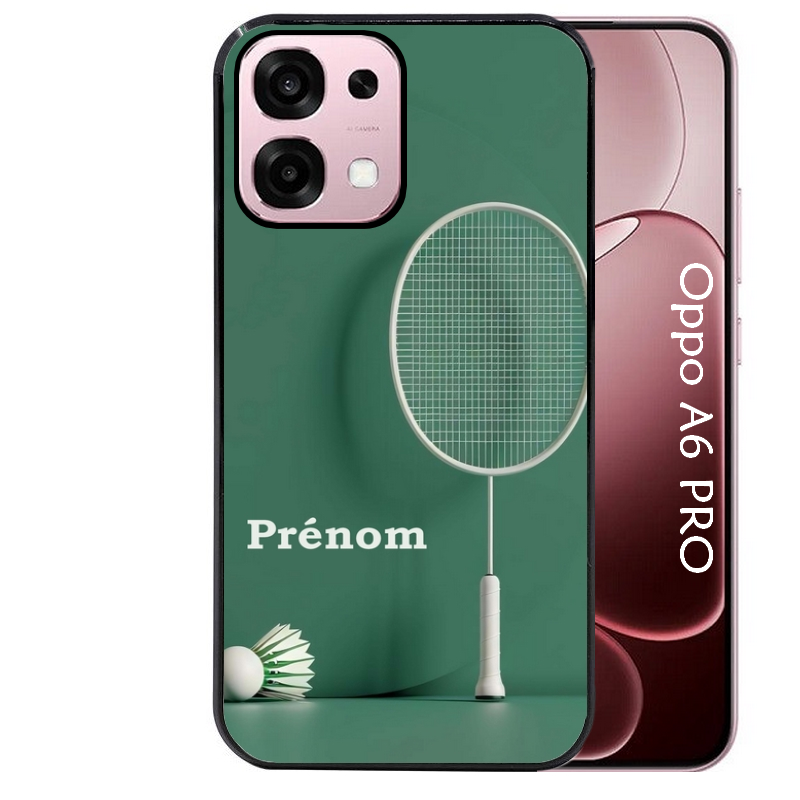 Coque noire taperso pour OPPO A6 PRO 4G et 5G avec motif badminton sport personnalise protection antichoc personnalisée