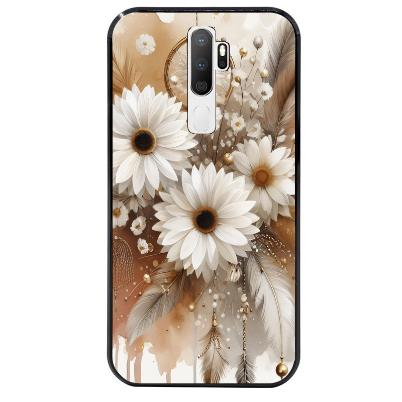 Coque noire taperso pour OPPO A5 A9 2020 avec motif dreamcatcher marguerite protection antichoc personnalisée