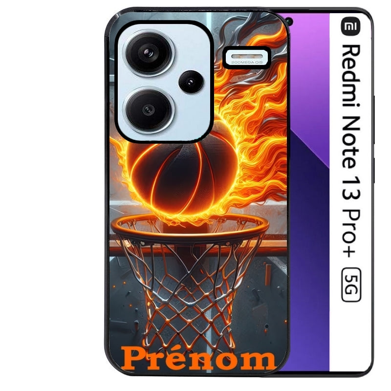 Coque noire taperso pour Redmi Note 13 PRO PLUS 5G avec motif basket flamme personnalisee protection antichoc personnalisée