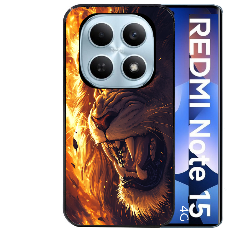 Coque noire taperso pour Redmi Note 15 et PRO PLUS 4G 5G avec motif lion flamme protection antichoc personnalisée