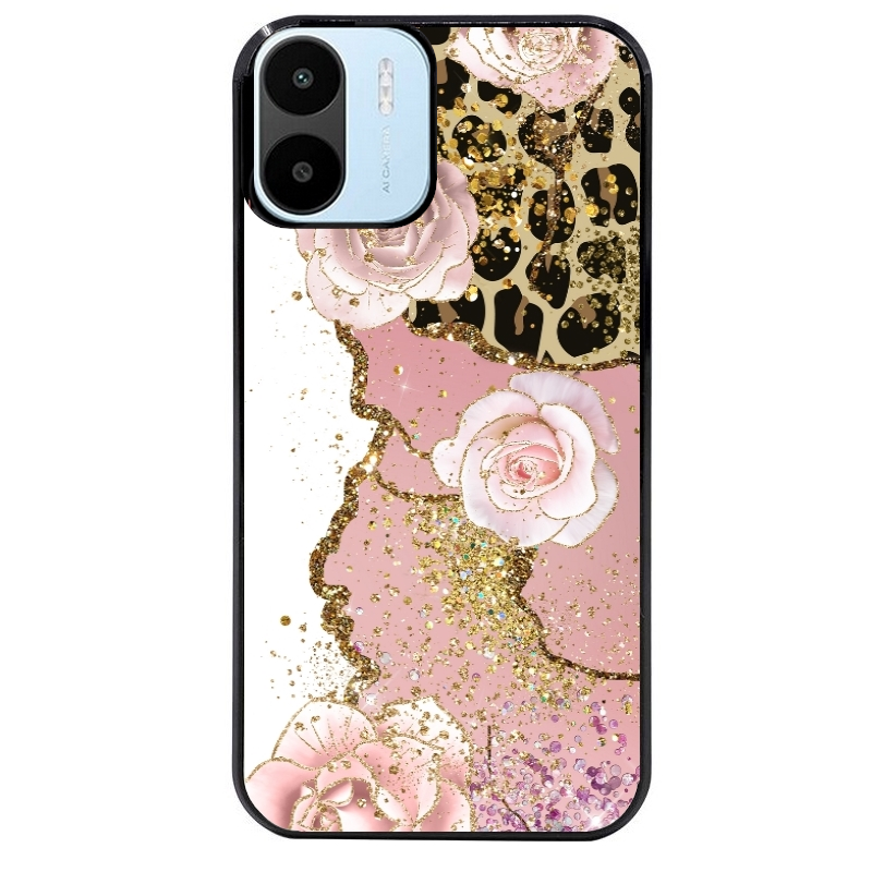 Coque noire taperso pour Redmi A1 et A2 avec motif marbre fleur leopard protection antichoc personnalisée