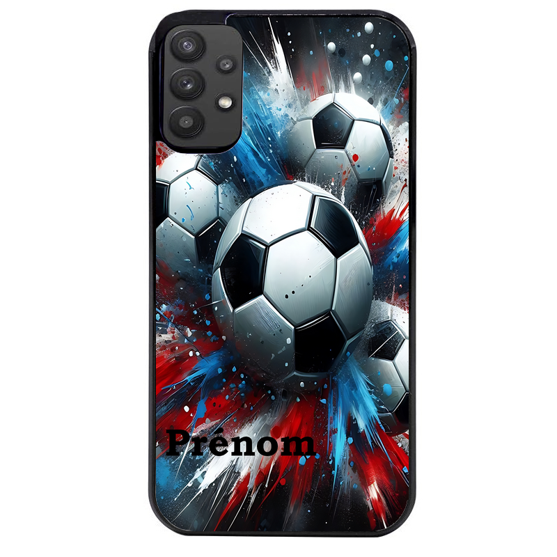 Coque noire taperso pour galaxy A22 A32 A52 A52S 4G 5G  avec motif foot tricolore personnalisee protection antichoc personnalisée