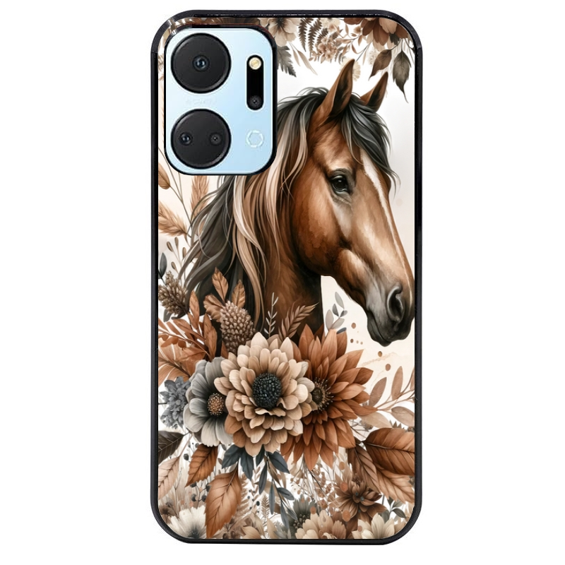 Coque noire taperso pour Honor X7A avec motif cheval automne protection antichoc personnalisée