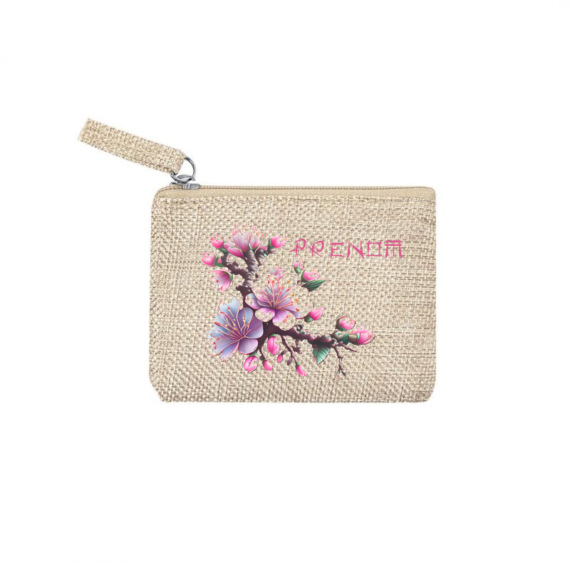 Pochette personnalisée motif fleur sakura en toile et simili cuir personnalisée