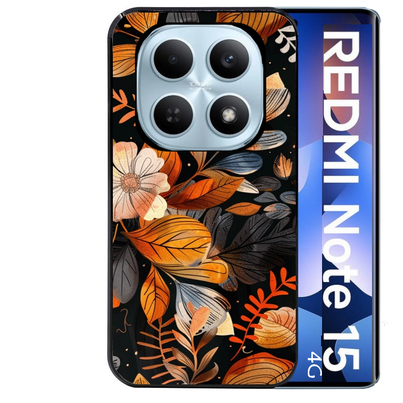 Coque noire taperso pour Redmi Note 15 et PRO PLUS 4G 5G avec motif fleur automne protection antichoc personnalisée