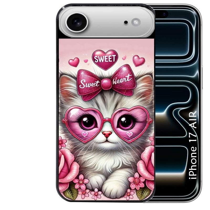 Coque noire taperso pour Iphone 17 17E AIR MAX PRO avec motif chat lunettes protection antichoc personnalisée