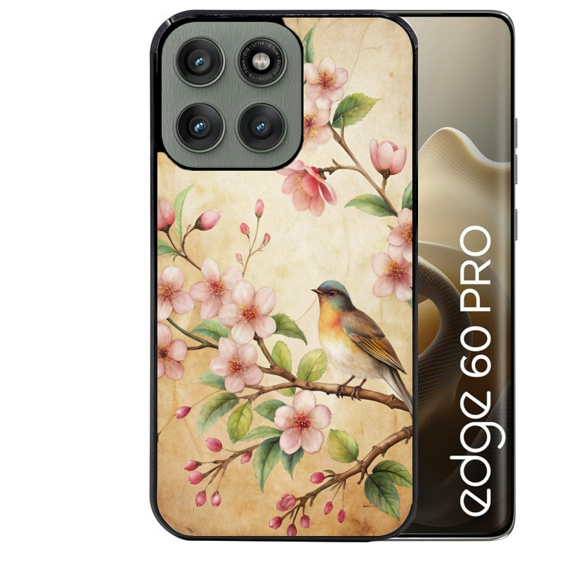 Coque noire taperso pour Moto Edge 60 et Neo Fusion Pro avec motif fleur et colibri protection antichoc personnalisée
