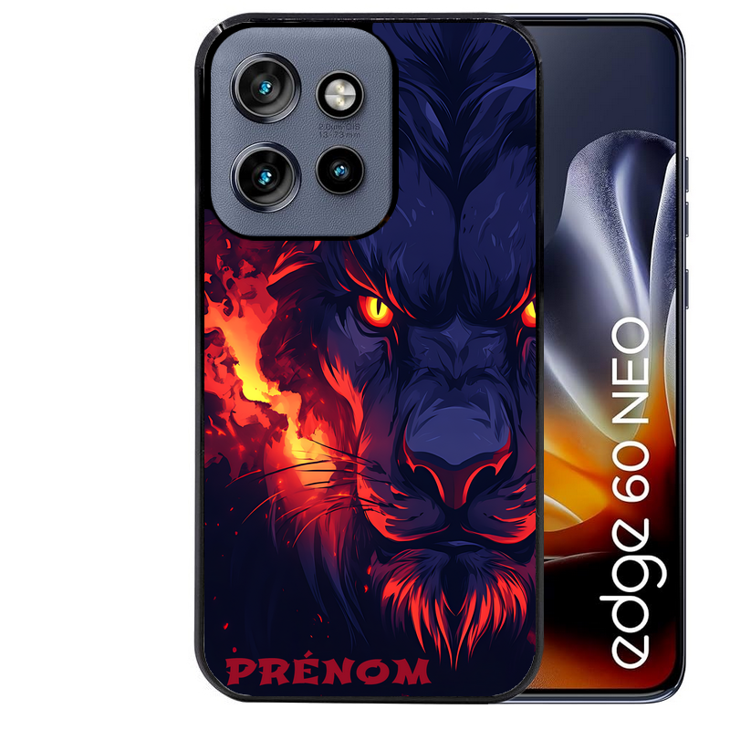 Coque noire taperso pour Moto Edge 60 et Neo Fusion Pro avec motif lion anime protection antichoc personnalisée