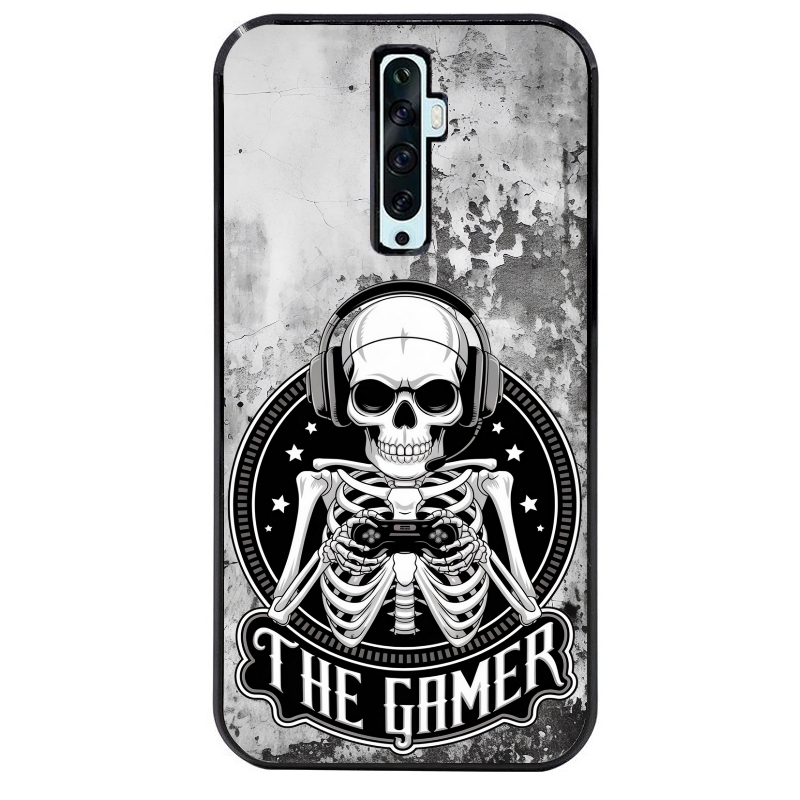 Coque noire taperso pour OPPO Reno 2 et 2Z avec motif tete de mort gamer beton protection antichoc personnalisée