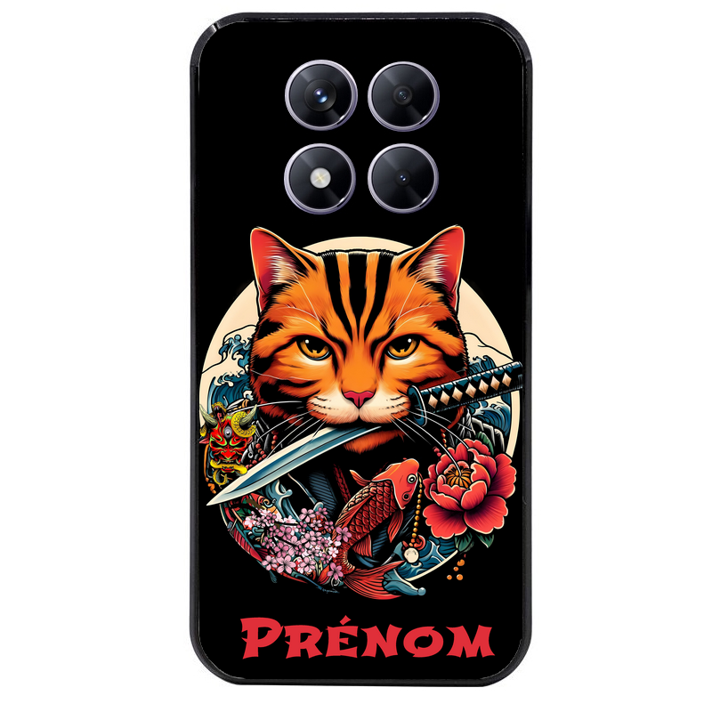 Coque noire taperso pour Redmi Note 14 et PRO PLUS 4G 5G avec motif chat carpe koii japan personnalise protection antichoc personnalisée