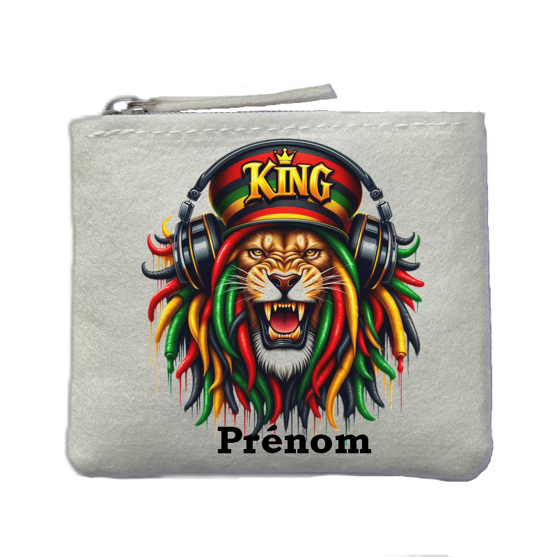 Porte monnaie personnalisé lion rasta ivoire en feutrine en feutrine ivoire