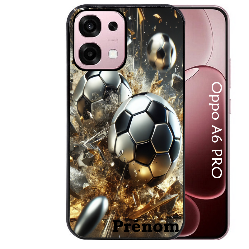 Coque noire taperso pour OPPO A6 PRO 4G et 5G avec motif foot metal personnalisee protection antichoc personnalisée
