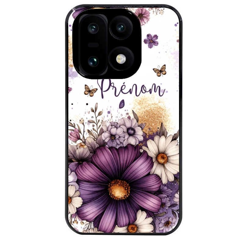 Coque noire taperso pour OnePlus 15 avec motif fleur violette personnalisee protection antichoc personnalisée
