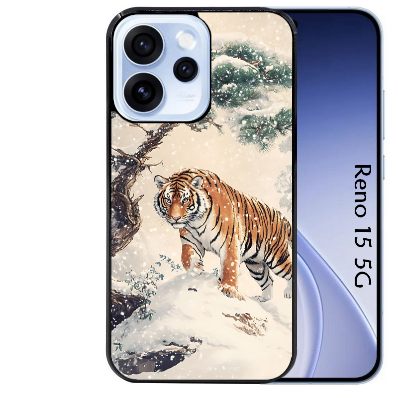 Coque noire taperso pour OPPO Reno 15 et F FS 5G avec motif tigre bonzai protection antichoc personnalisée